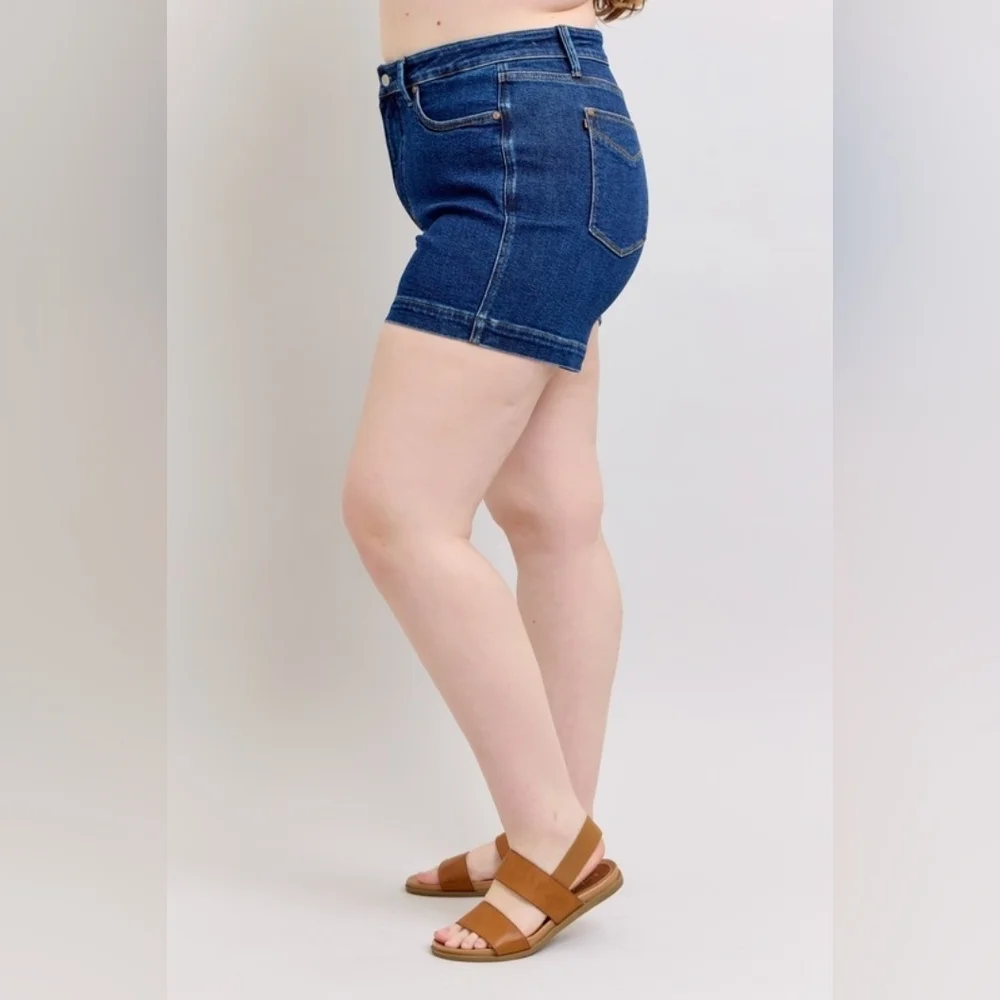 Judy Blue HR Dark Wash Tummy Control Denim Shorts Envelope Pocket Various NEW